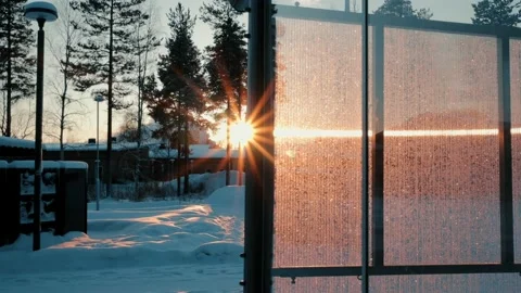 Sunset At Winter With A Shadow Of A Man Stockbeeldmateriaal 169792699