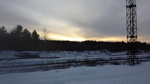 Sunset Winter snow forest aero Stock Footage 122239126