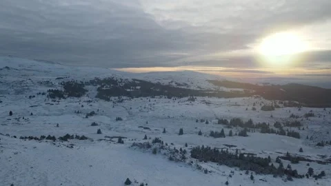 Sunset winter view of Vitosha Mountain near Kamen Del Peak, Bulgaria Stock Footage 287713685