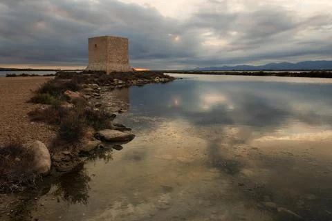 Sunset without sun with reflections in the water Stockfoto's