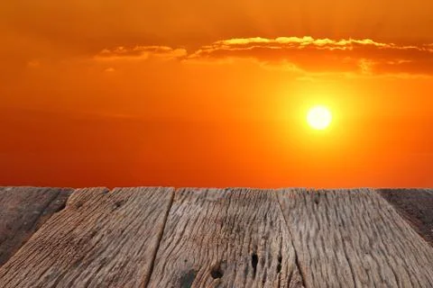 Sunset with wood Stock Illustration
