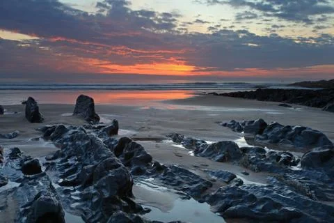 Sunset woolacombe   north  devon coast Stock Photos