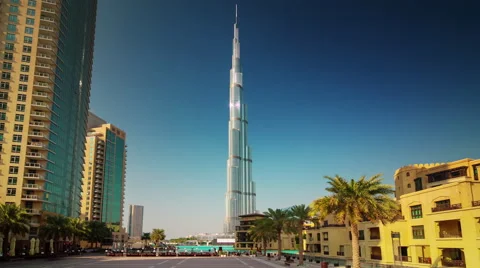 Sunset world highest building square panorama 4k time lapse dubai uae Stock Footage 54120981