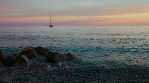 Sunset with yacht view Stock Footage 223259066