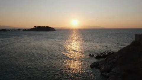 Sunset in the Yellow Sky. Big bright Yellow sun moves down. Stock Footage 234099145