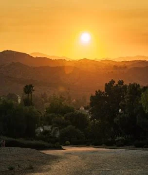 Sunset yellow sky Stock Photos