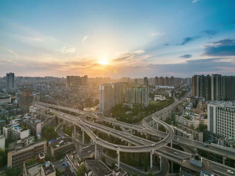 Sunset in Yingmenkou Flyover, Chengdu Stock Footage