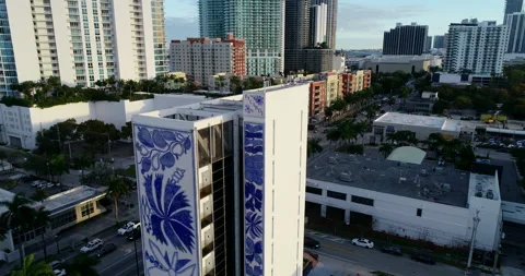 Sunsetting on the Bacardi building in Miami Stock Footage 172507335
