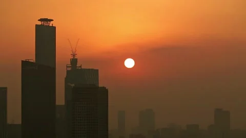 Sunsetting-big city-realtime shot Stock Footage 221473881