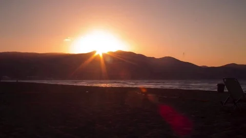 Sunsetting over beach - Crete, Greece Stock Footage