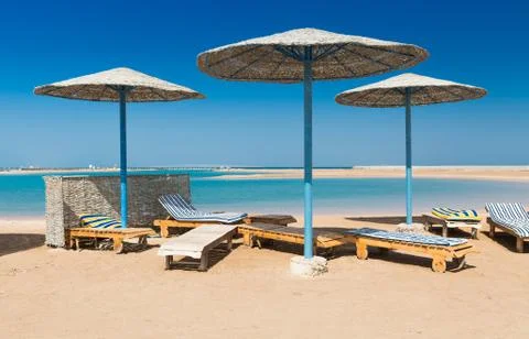Sunshade umbrellas on the beach Foto stock