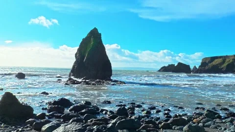 Sunshine and sea stacks spring on the Copper Coast Waterford Ireland epic Stock Footage 330896583
