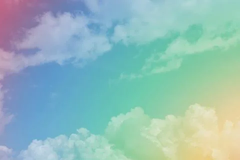 Sunshine clouds sky with a pastel soft color. Abstract blurred cyan gradient  Stock Photos