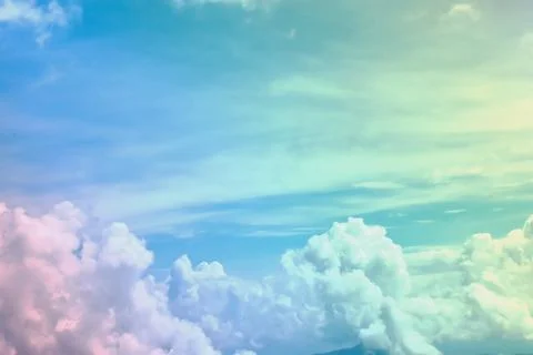 Sunshine clouds sky with a pastel soft color. Abstract blurred cyan gradient  Stock Photos