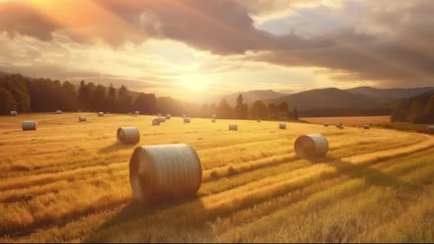Sunshine in a Dry Grass Wheat Field - Cinemagraph Seamless Animation HD Stock Footage 244534690
