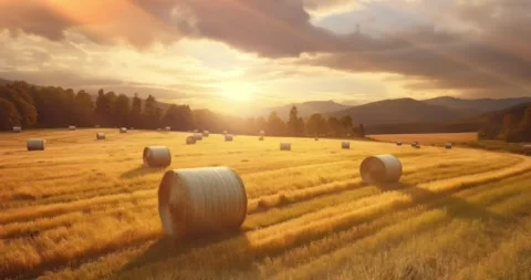 Sunshine in a Dry Grass Wheat Field - Cinemagraph Seamless Animation 4k Stock Footage 244534703