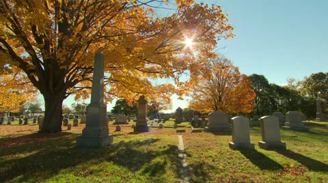 Sunshine in a fall cemetery Stock Footage 36558489