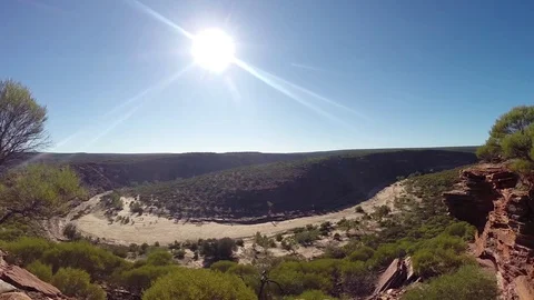 Sunshine over dry Murchison River bed in Kalbarri NP Stock Footage 70966171