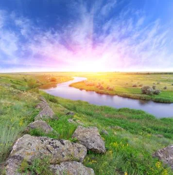 Sunshine over river Stock Photos