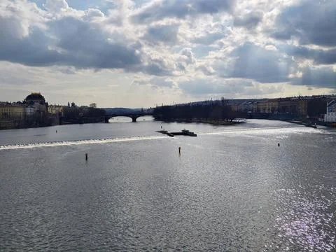 Sunshine Reflecting On Tranquil River With Dramatic Cloudy Background And D.. Stock Photos