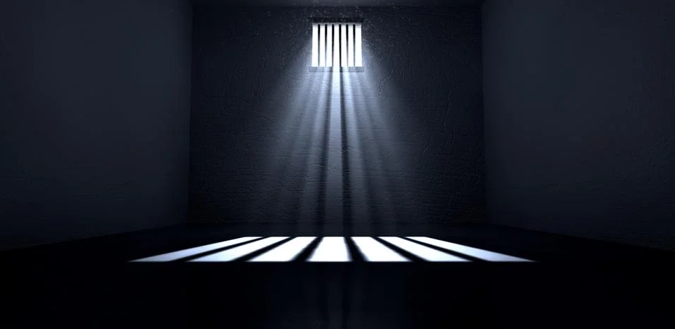 Sunshine shining in prison cell window Stock Illustration