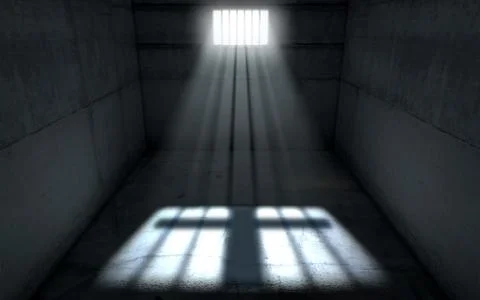 Sunshine Shining In Prison Cell Window Stock Illustration