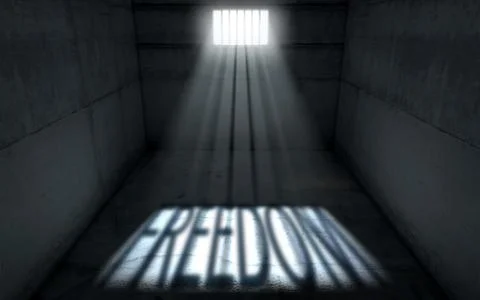 Sunshine Shining In Prison Cell Window Stock Illustration