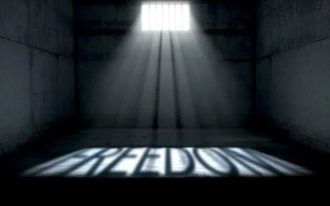 Sunshine Shining In Prison Cell Window Stock Illustration
