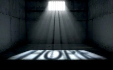 Sunshine Shining In Prison Cell Window Stock Illustration