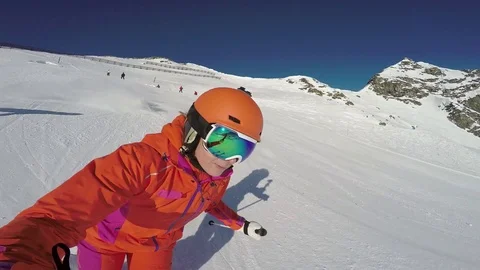 Sunshine skiing selfie point of view Stock Footage 72314630