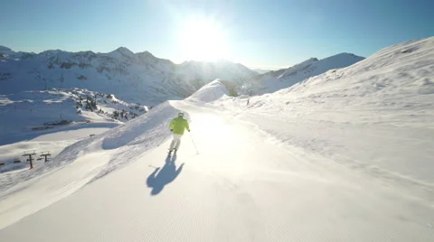 Sunshine skiing  slow motion Stock Footage 46161515