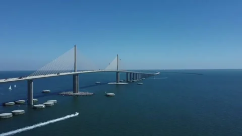 Sunshine Skyway With Boat Stock Footage 171435889