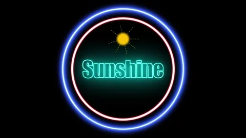 'Sunshine' Text with sun icon Animation on Neon Glow &amp;  Glowing Circles. Stock Footage 282577004