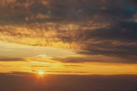 Sunshine Through Sunset Dramatic Sky. Sunrise Cloudscape Clouds Stock Photos
