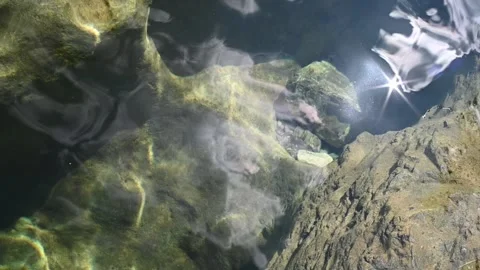 Sunstar effects on the water in a pool from a mountain stream (slow motion) Stock-Footage 219649436