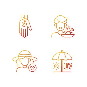 Sunstroke and sunburn gradient linear vector icons set Stock Illustration