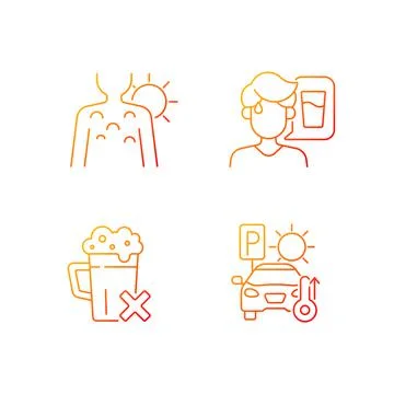 Sunstroke precaution gradient linear vector icons set 스톡 일러스트