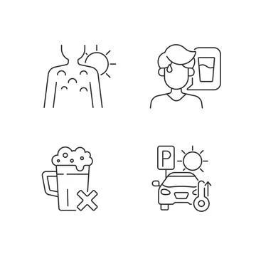 Sunstroke precaution linear icons set Stock Illustration