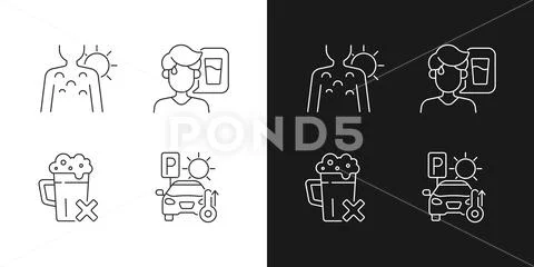 Sunstroke precaution linear icons set for dark and light mode ~ Clip ...