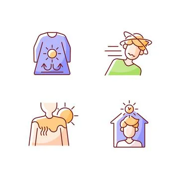 Sunstroke risk during summer RGB color icons set Stock Illustration