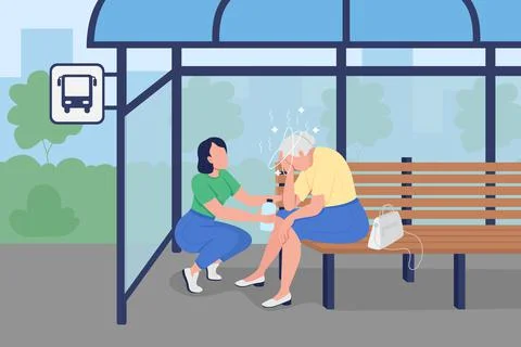 Sunstroke in summer flat color vector illustration Stock Illustration