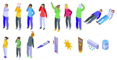 Sunstroke vector. A group of people are shown in various states of health Illustrazione stock