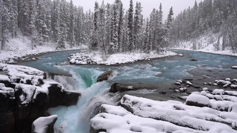 Sunwapta Falls and river on the icefield parkway Stock Footage 96451868