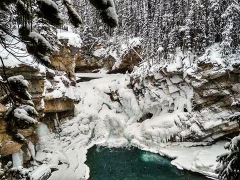 Sunwapta Falls in Winter Stock Photos