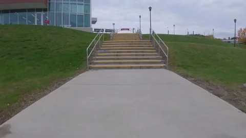 SUNY Oneonta Steps - FPV Drone (FLAT Color) Stock Footage 240430918