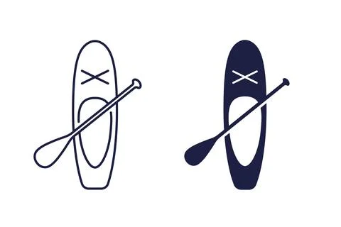 SUP board and paddle icon, line and solid design Stock Illustration