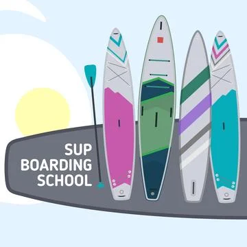 Sup boarding school. Inflatable stand up paddle Stock Illustration