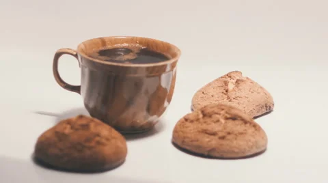 Сup of coffee and oatmeal cookies Stock Footage 59665127