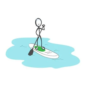 Sup stand up paddle board. Vector simple surf sport. Stickman no face clipart Stock Illustration