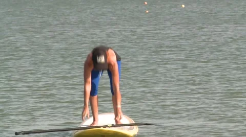 SUP STAND UP PADDLE BOARDING BEAUTIFUL WOMAN FITNESS YOGA HD HIGH DEFINITION Stock Footage 40649003